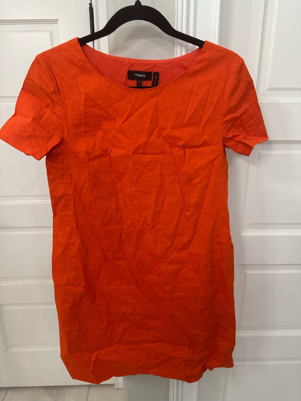 Theory Panel Shift Dress Eco Crunch Wash Linen Blend Orange Size Petite Colorful